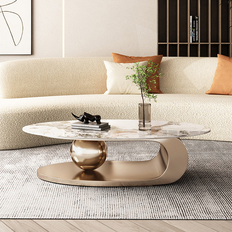Stone Oval Contemporary Coffee Table Single Pedestal Coffee Table Clearhalo 'Coffee & Accent Tables' 'Coffee Tables' 'coffee_tables' 'furn' 'furn_coffee_tables' 'Furniture' 'Living Room Furniture' 6719229