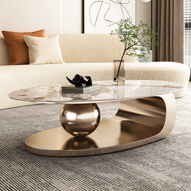 Stone Oval Contemporary Coffee Table Single Pedestal Coffee Table Clearhalo 'Coffee & Accent Tables' 'Coffee Tables' 'coffee_tables' 'furn' 'furn_coffee_tables' 'Furniture' 'Living Room Furniture' 6719230
