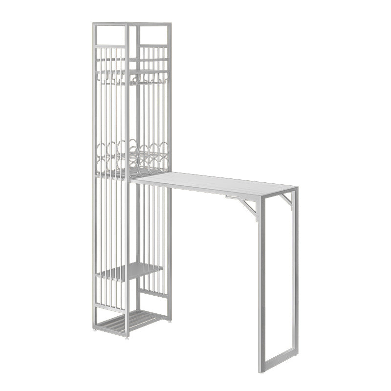 Glam Rectangle Bar Set 1/2 Pieces Self-Storing Leaf Pub Table with Upholstered Stool White Table 53"L x 13"W Clearhalo 'Bar Furniture' 'furn' 'furn_home_bar_bar_sets' 'Furniture' 'Home Bars & Bar Sets' 'home_bar_bar_sets' 'Kitchen & Dining Furniture' 6719312