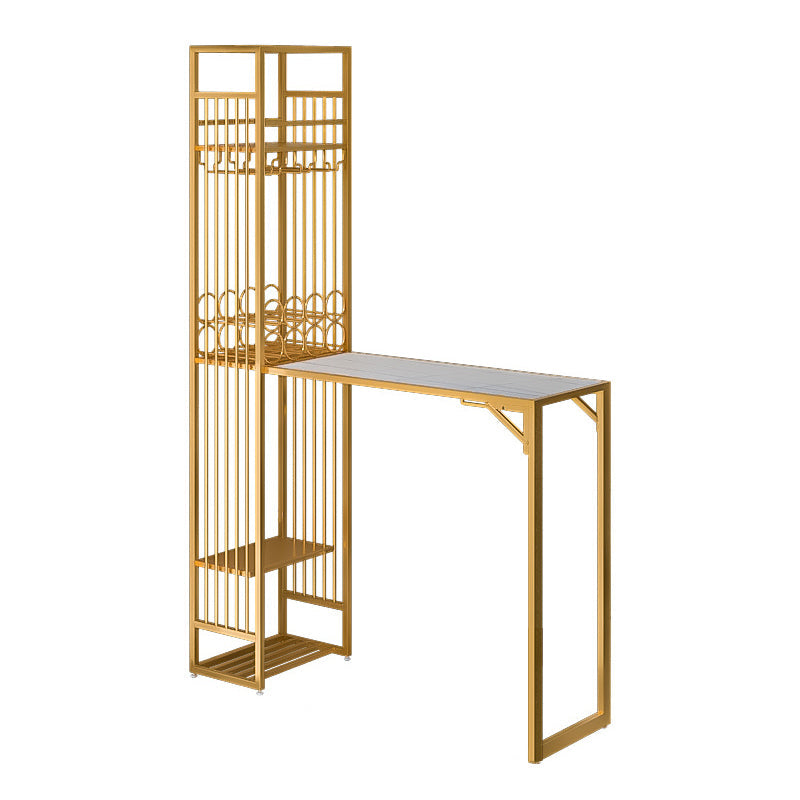 Glam Rectangle Bar Set 1/2 Pieces Self-Storing Leaf Pub Table with Upholstered Stool Gold Table 53"L x 17"W Clearhalo 'Bar Furniture' 'furn' 'furn_home_bar_bar_sets' 'Furniture' 'Home Bars & Bar Sets' 'home_bar_bar_sets' 'Kitchen & Dining Furniture' 6719313