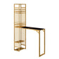 Glam Rectangle Bar Set 1/2 Pieces Self-Storing Leaf Pub Table with Upholstered Stool Black Gold 53"L x 17"W Clearhalo 'Bar Furniture' 'furn' 'furn_home_bar_bar_sets' 'Furniture' 'Home Bars & Bar Sets' 'home_bar_bar_sets' 'Kitchen & Dining Furniture' 6719317