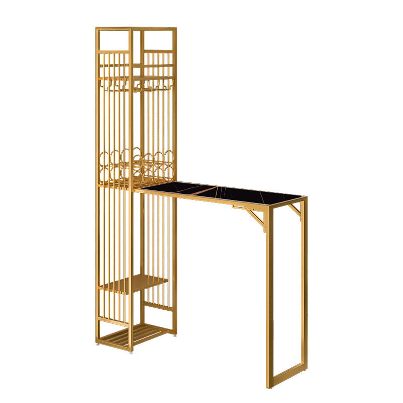 Glam Rectangle Bar Set 1/2 Pieces Self-Storing Leaf Pub Table with Upholstered Stool Black Gold 53"L x 17"W Clearhalo 'Bar Furniture' 'furn' 'furn_home_bar_bar_sets' 'Furniture' 'Home Bars & Bar Sets' 'home_bar_bar_sets' 'Kitchen & Dining Furniture' 6719317