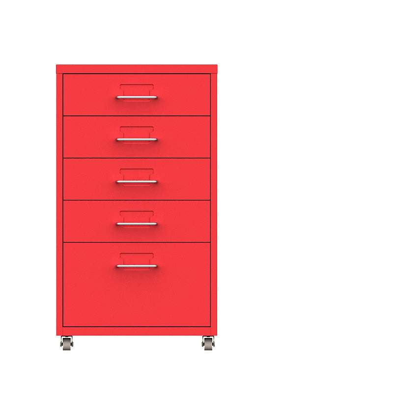 Contemporary Steel Filing Cabinet File Pedestal File Cabinet with Drawers 11"L x 16.1"W x 27.2"H Red Clearhalo 'Filing Cabinets' 'filling_cabinets' 'furn' 'furn_filling_cabinets' 'Furniture' 'Office Furniture' 6719371