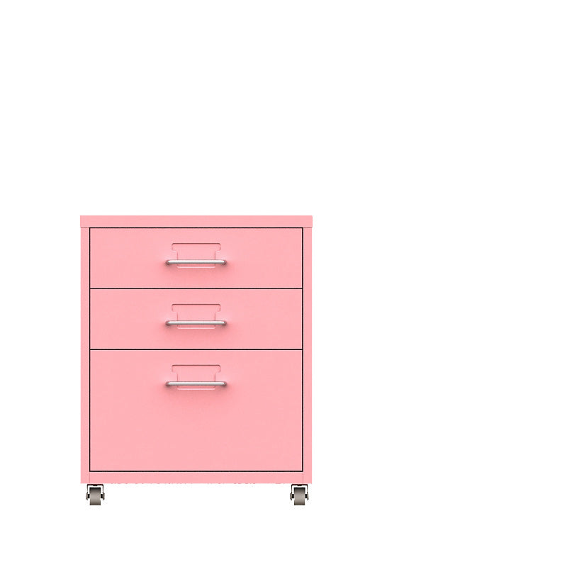 Contemporary Steel Filing Cabinet File Pedestal File Cabinet with Drawers 11"L x 16"W x 19"H Pink Clearhalo 'Filing Cabinets' 'filling_cabinets' 'furn' 'furn_filling_cabinets' 'Furniture' 'Office Furniture' 6719374