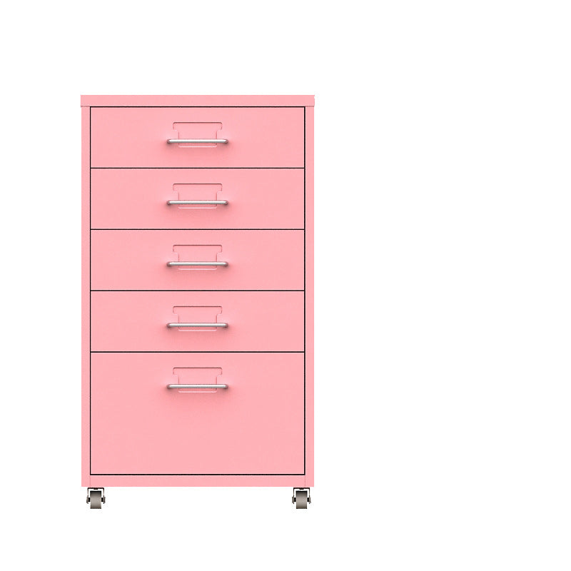Contemporary Steel Filing Cabinet File Pedestal File Cabinet with Drawers 11"L x 16.1"W x 27.2"H Pink Clearhalo 'Filing Cabinets' 'filling_cabinets' 'furn' 'furn_filling_cabinets' 'Furniture' 'Office Furniture' 6719378