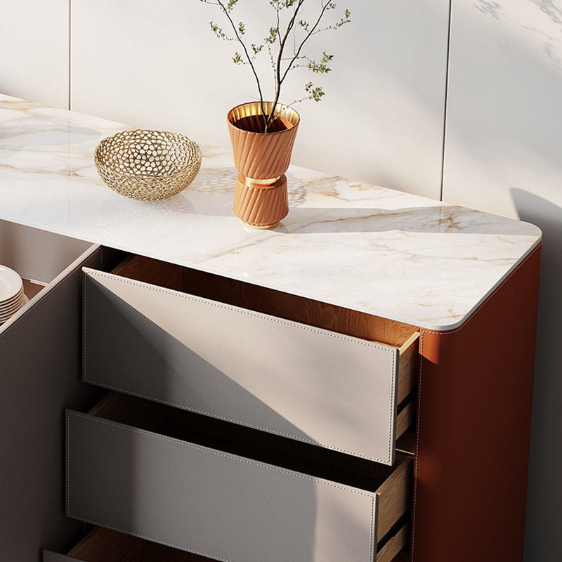 Glam Buffet Table Stone Buffet Sideboard with Cabinets and Drawers Clearhalo 'buffet_sideboard' 'Buffets & Sideboards' 'furn' 'furn_buffet_sideboard' 'Furniture' 'Kitchen & Dining Furniture' 6722227
