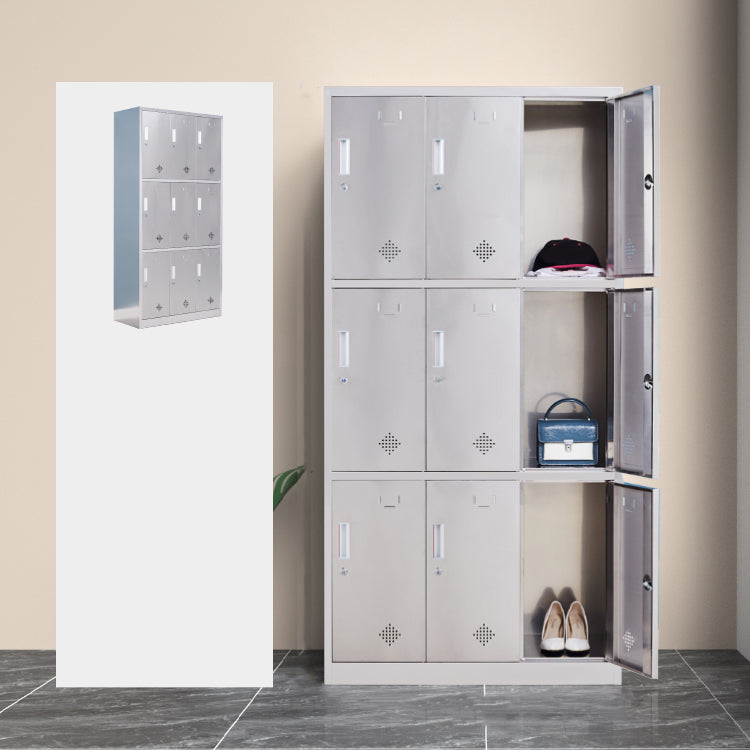 Silver Hinged Door Storage Cabinet Contemporary Stainless Steel Indoor Cabinet