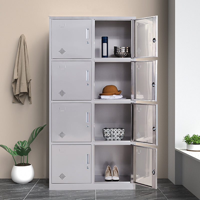 Silver Hinged Door Storage Cabinet Contemporary Stainless Steel Indoor Cabinet
