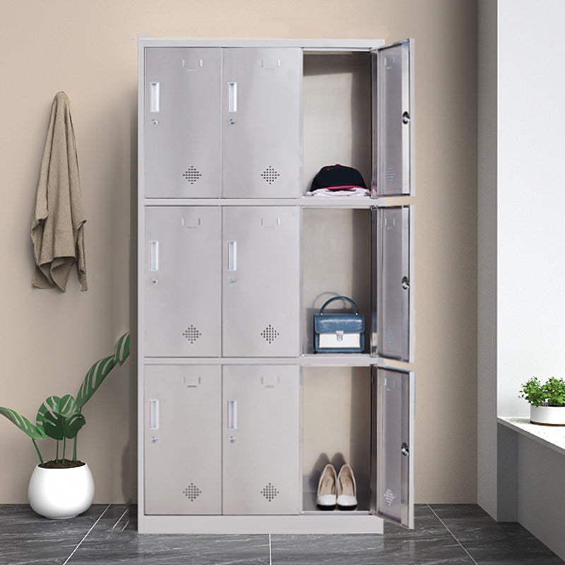 Silver Hinged Door Storage Cabinet Contemporary Stainless Steel Indoor Cabinet