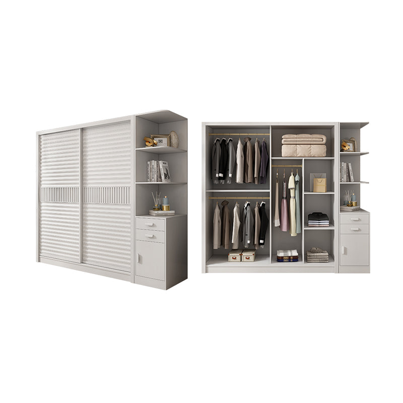 Weißer Schiebetschrankschrank mit Regalen Holzgarderobe Armoire