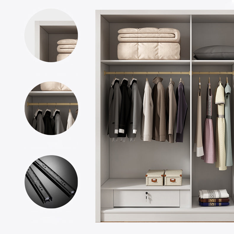Weißer Schiebetschrankschrank mit Regalen Holzgarderobe Armoire