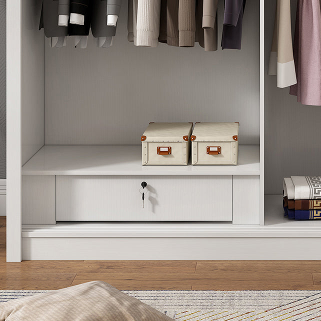 Weißer Schiebetschrankschrank mit Regalen Holzgarderobe Armoire