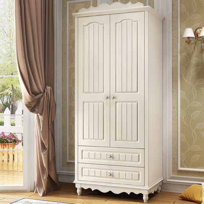 White Rubberwood Wardrobe Armoire Modern Wardrobe Closet with Legs