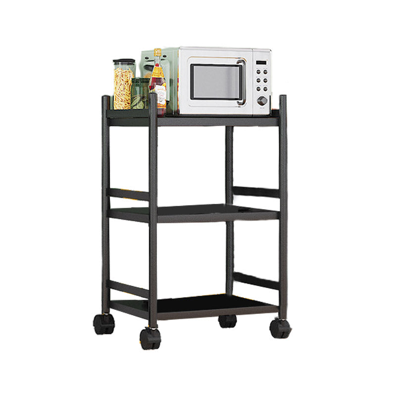 モダンなダイニングルーム準備テーブルロッキングホイール付きブラックキッチントロリー