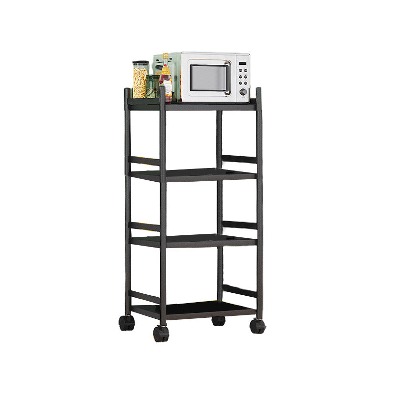 モダンなダイニングルーム準備テーブルロッキングホイール付きブラックキッチントロリー