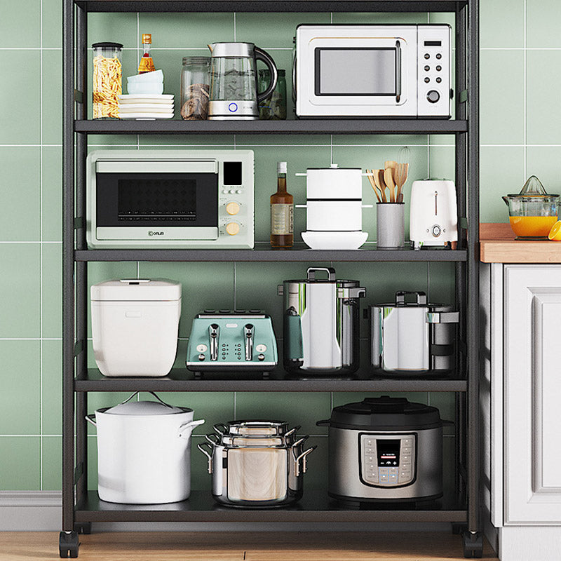 モダンなダイニングルーム準備テーブルロッキングホイール付きブラックキッチントロリー