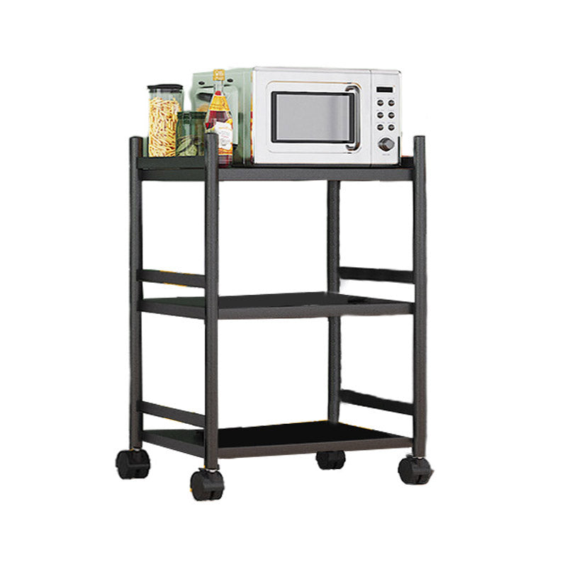 モダンなダイニングルーム準備テーブルロッキングホイール付きブラックキッチントロリー