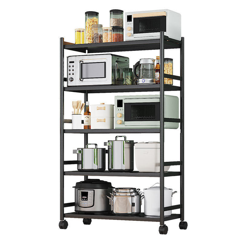 モダンなダイニングルーム準備テーブルロッキングホイール付きブラックキッチントロリー