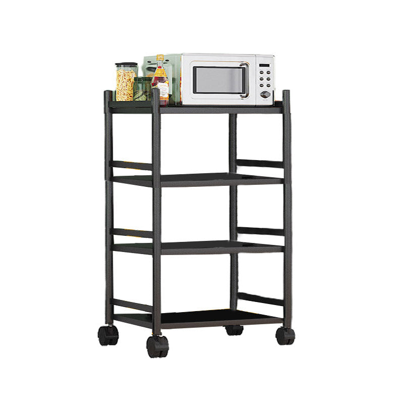 モダンなダイニングルーム準備テーブルロッキングホイール付きブラックキッチントロリー