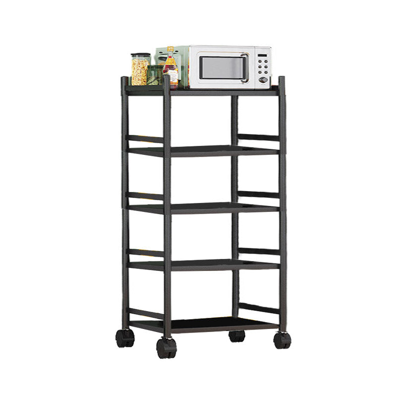 モダンなダイニングルーム準備テーブルロッキングホイール付きブラックキッチントロリー