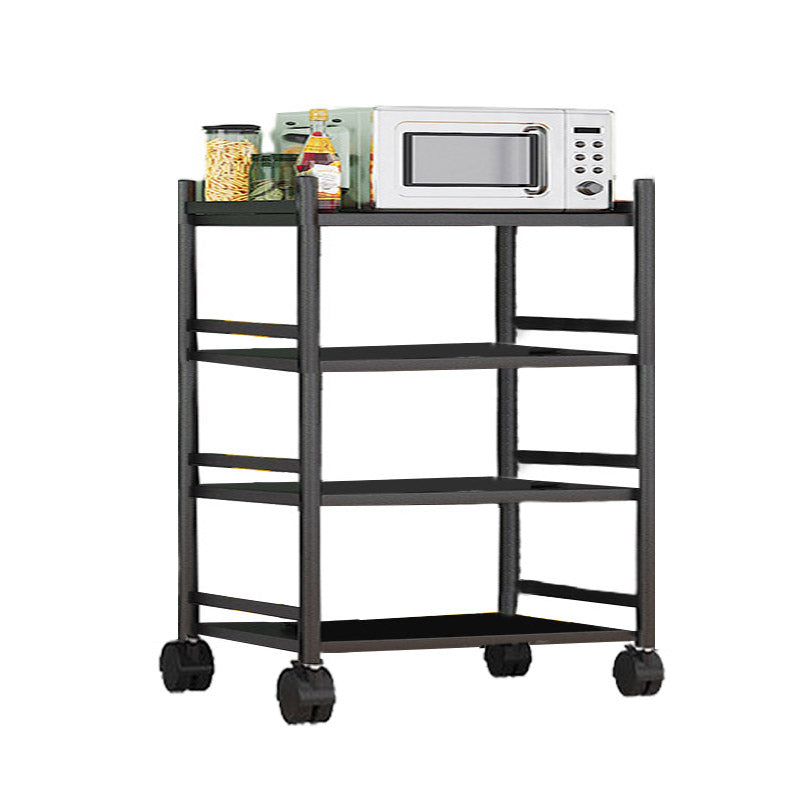 モダンなダイニングルーム準備テーブルロッキングホイール付きブラックキッチントロリー