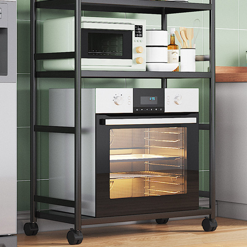 モダンなダイニングルーム準備テーブルロッキングホイール付きブラックキッチントロリー