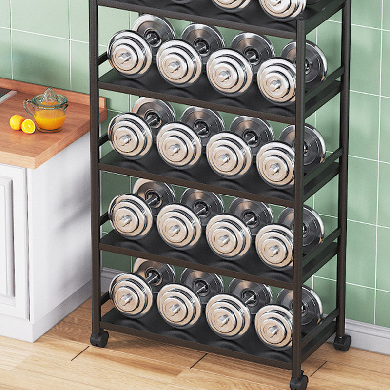 モダンなダイニングルーム準備テーブルロッキングホイール付きブラックキッチントロリー