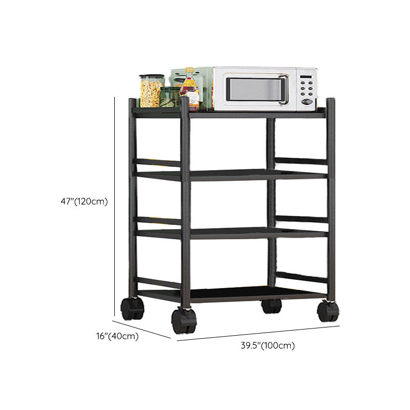 モダンなダイニングルーム準備テーブルロッキングホイール付きブラックキッチントロリー