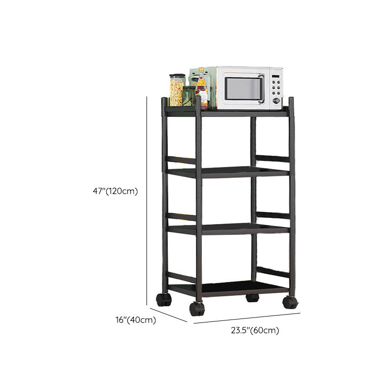 モダンなダイニングルーム準備テーブルロッキングホイール付きブラックキッチントロリー