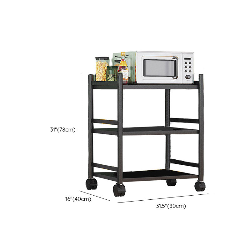 モダンなダイニングルーム準備テーブルロッキングホイール付きブラックキッチントロリー