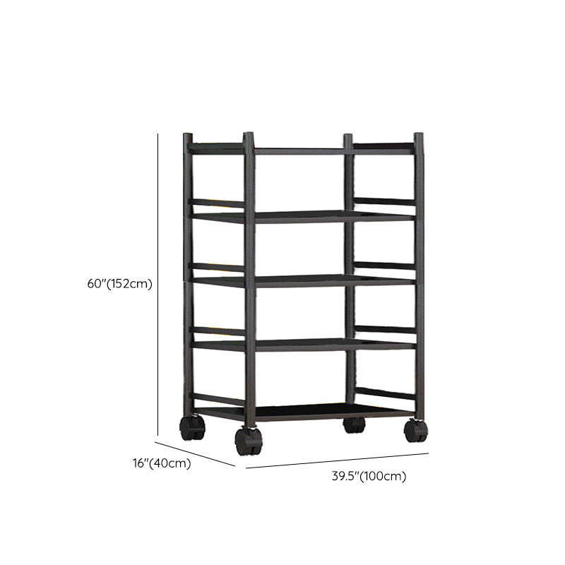 モダンなダイニングルーム準備テーブルロッキングホイール付きブラックキッチントロリー