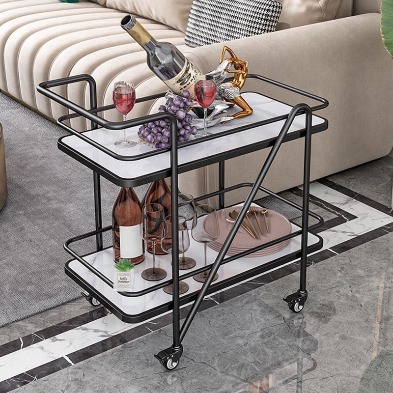 Scaffali aperti in marmo Preparazione tavolo da pranzo rettangolare carrello da cucina