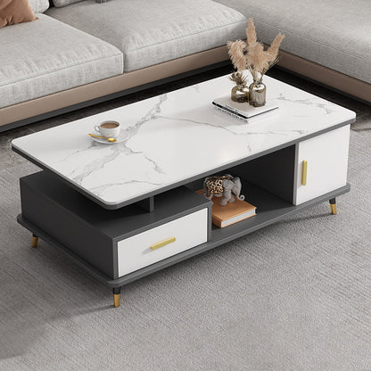 Slate Coffee Table Rectangle Glam Cocktail Table with 4 Legs White Clearhalo 'Coffee & Accent Tables' 'Coffee Tables' 'coffee_tables' 'furn' 'furn_coffee_tables' 'Furniture' 'Living Room Furniture' 6725493