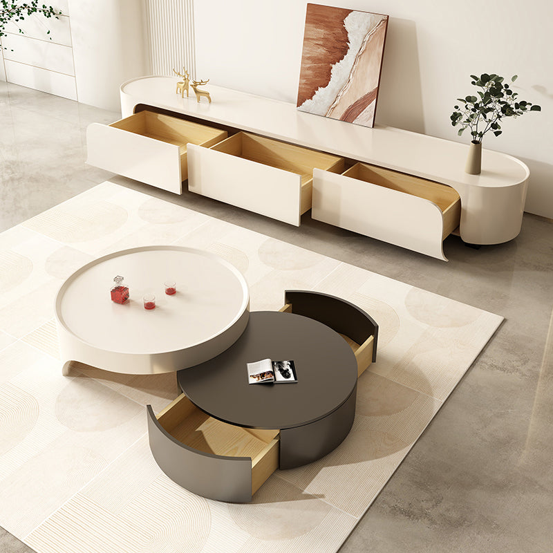 Set tavolino moderno Tavolino rotondo in legno con 2 cassetti