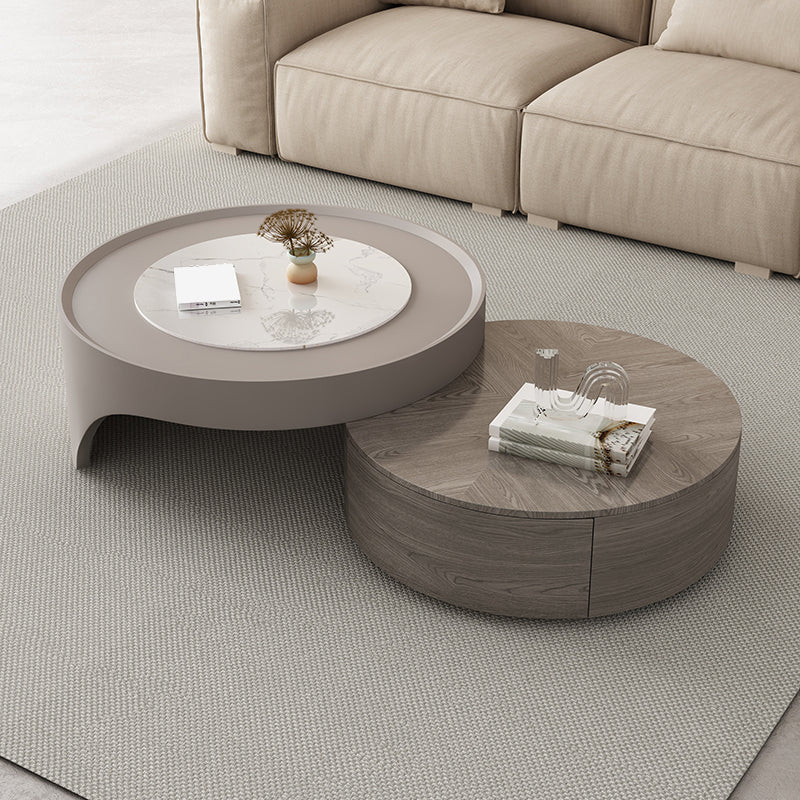 Set tavolino moderno Tavolino rotondo in legno con 2 cassetti