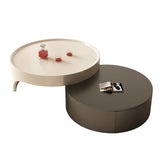 Mesa de café moderna colocada mesa de café redonda de madera con 2 cajones