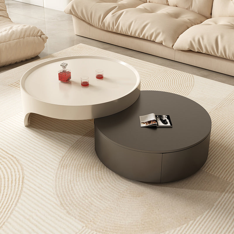Set tavolino moderno Tavolino rotondo in legno con 2 cassetti