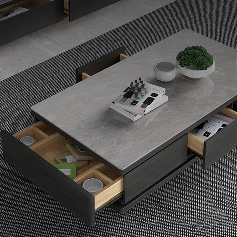 Modern Rectangle Coffee Table Set Espresso Wood Coffee Table with Drawers