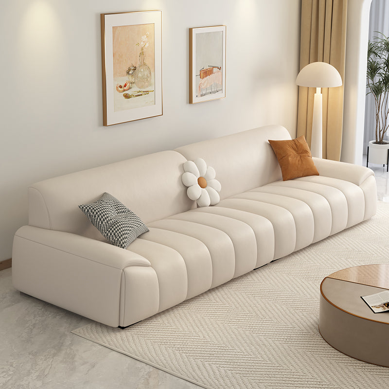 Genuine Leather Cream Sofa Modern 30.7" H Pillow Top Arm Sofa Clearhalo 'furn' 'furn_sofas' 'Furniture' 'Living Room Furniture' 'Sofa' 'sofas' 6725595
