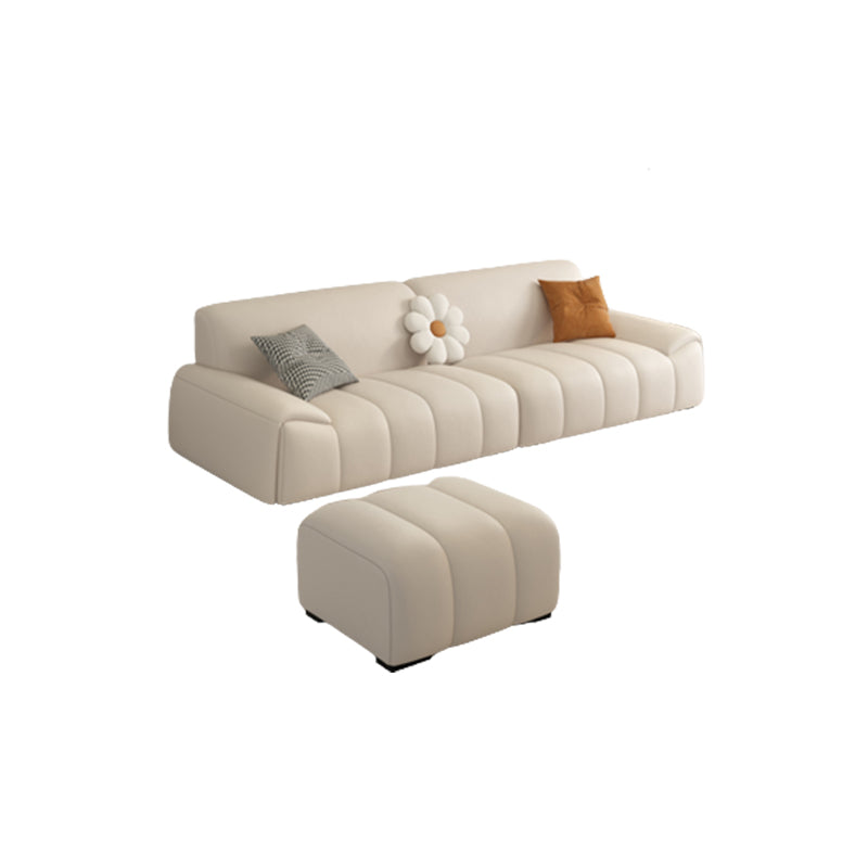 Genuine Leather Cream Sofa Modern 30.7" H Pillow Top Arm Sofa 3-Seater Sofa with Ottoman Clearhalo 'furn' 'furn_sofas' 'Furniture' 'Living Room Furniture' 'Sofa' 'sofas' 6725596