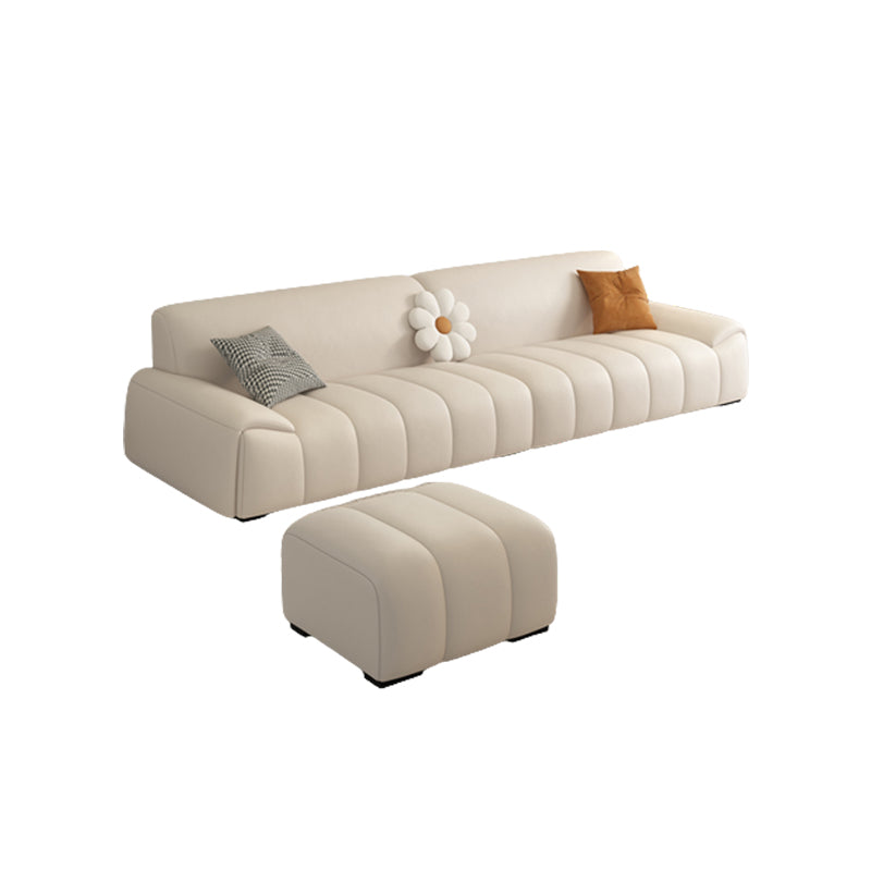 Genuine Leather Cream Sofa Modern 30.7" H Pillow Top Arm Sofa 4-Seater Sofa with Ottoman Clearhalo 'furn' 'furn_sofas' 'Furniture' 'Living Room Furniture' 'Sofa' 'sofas' 6725597