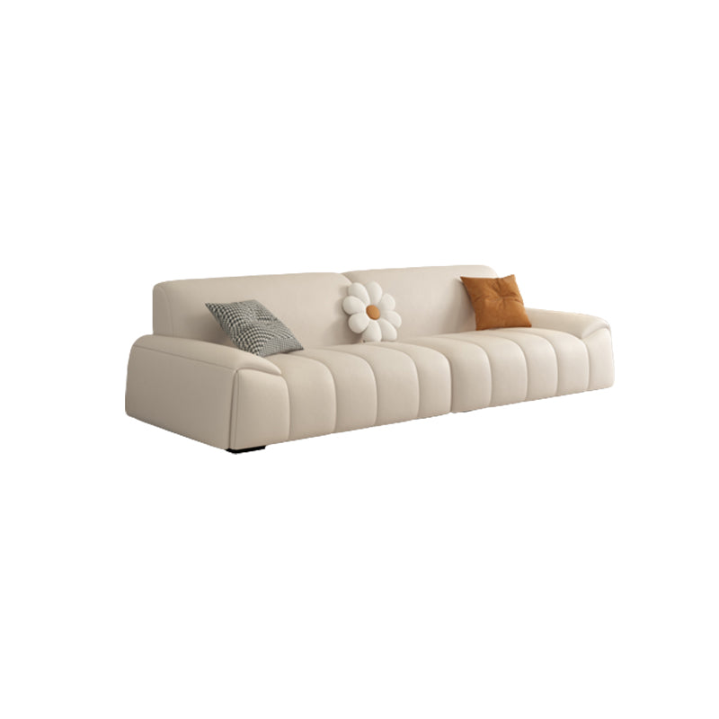Genuine Leather Cream Sofa Modern 30.7" H Pillow Top Arm Sofa 3-Seater Sofa Clearhalo 'furn' 'furn_sofas' 'Furniture' 'Living Room Furniture' 'Sofa' 'sofas' 6725601