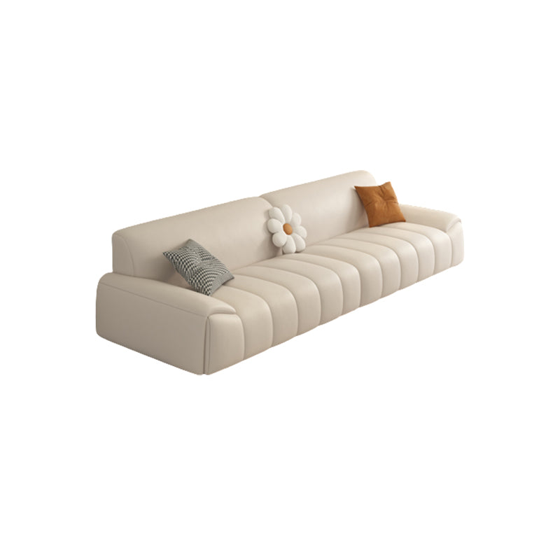 Genuine Leather Cream Sofa Modern 30.7" H Pillow Top Arm Sofa 4-Seater Sofa Clearhalo 'furn' 'furn_sofas' 'Furniture' 'Living Room Furniture' 'Sofa' 'sofas' 6725603