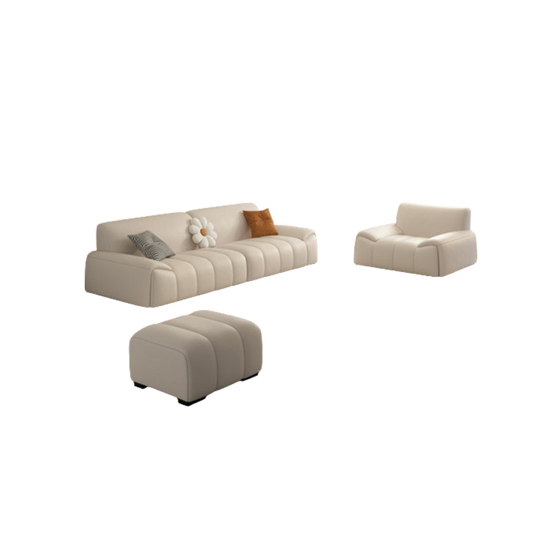 Genuine Leather Cream Sofa Modern 30.7" H Pillow Top Arm Sofa 1-Seater Sofa & 3-Seater Sofa & Ottoman Clearhalo 'furn' 'furn_sofas' 'Furniture' 'Living Room Furniture' 'Sofa' 'sofas' 6725605