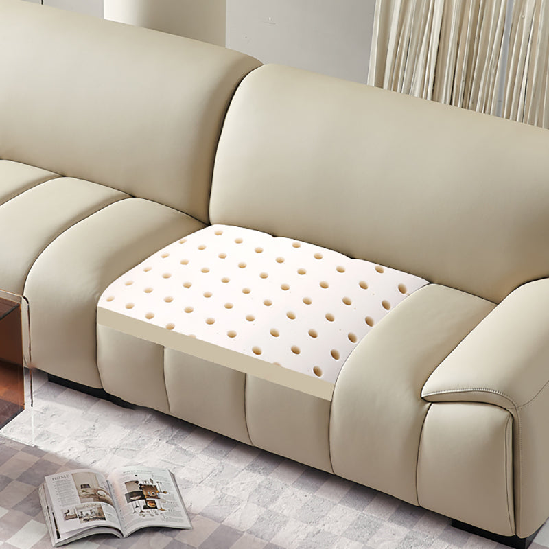 Genuine Leather Cream Sofa Modern 30.7" H Pillow Top Arm Sofa Clearhalo 'furn' 'furn_sofas' 'Furniture' 'Living Room Furniture' 'Sofa' 'sofas' 6725610