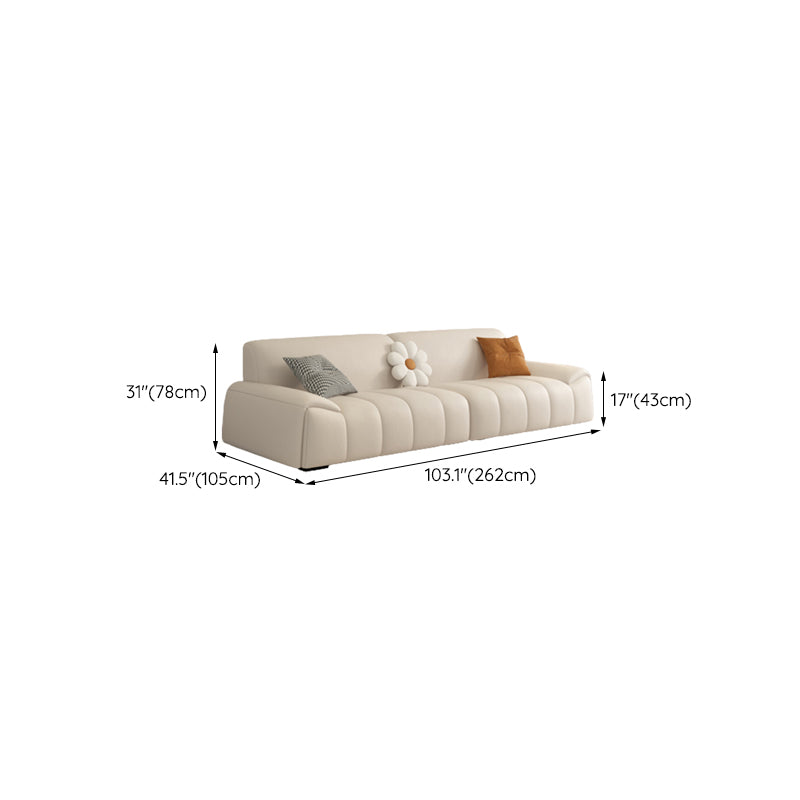 Genuine Leather Cream Sofa Modern 30.7" H Pillow Top Arm Sofa Clearhalo 'furn' 'furn_sofas' 'Furniture' 'Living Room Furniture' 'Sofa' 'sofas' 6725614