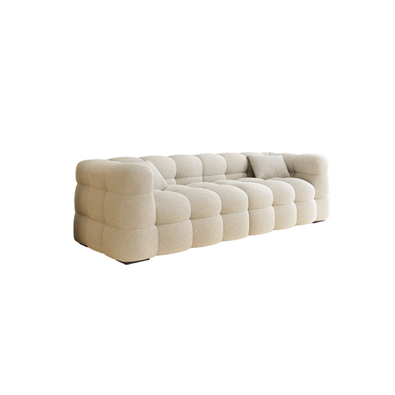 Nordic Biscuit Back Wool Sofa Tuxedo Arm 41.3"d Sofa in Cream 94.5"L x 41.3"W x 27.6"H Clearhalo 'furn' 'furn_sofas' 'Furniture' 'Living Room Furniture' 'Sofa' 'sofas' 6725624