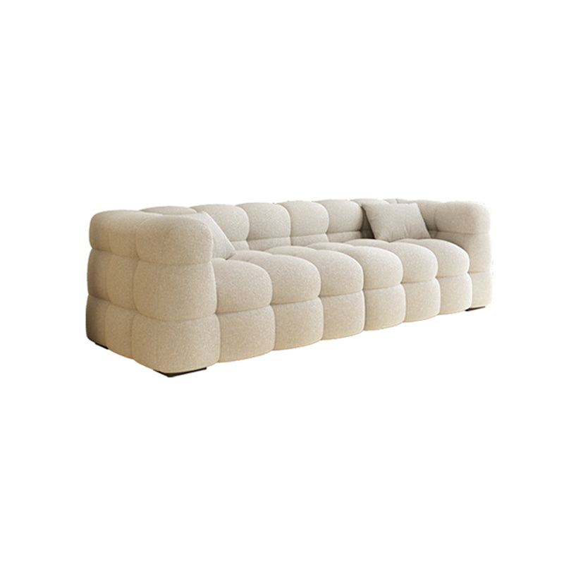 Nordic Biscuit Back Wool Sofa Tuxedo Arm 41.3"d Sofa in Cream 118.1"L x 41.3"W x 27.6"H Clearhalo 'furn' 'furn_sofas' 'Furniture' 'Living Room Furniture' 'Sofa' 'sofas' 6725628