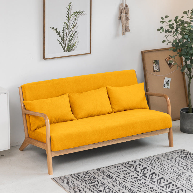 Divano in legno massiccio nordico divano a braccio quadrato a 3 posti con sedile a cuscino singolo