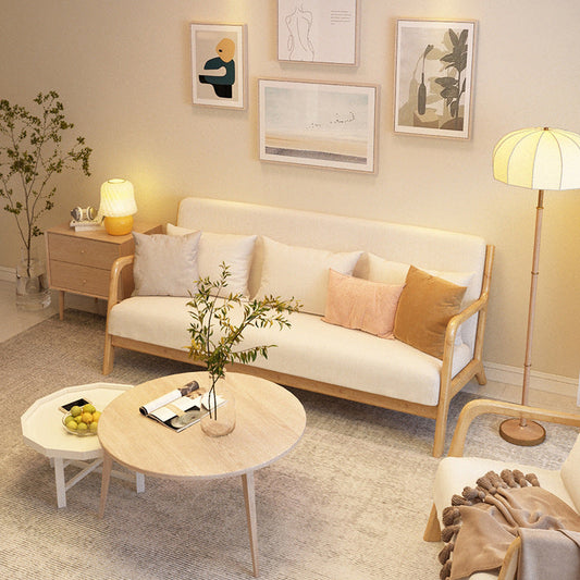 Nordic Solid Wood Sofa 3-Seater Square Arm Sofa with Single Cushion Seat